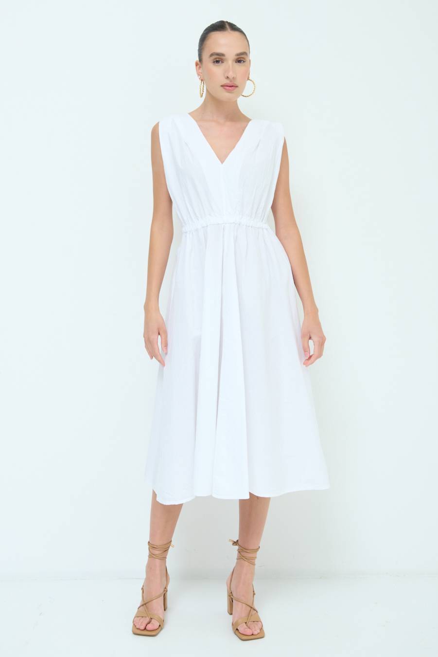 Kikisix ABITO MIDI CON ELASTICO BIANCO Smaltimento dello stoccaggio