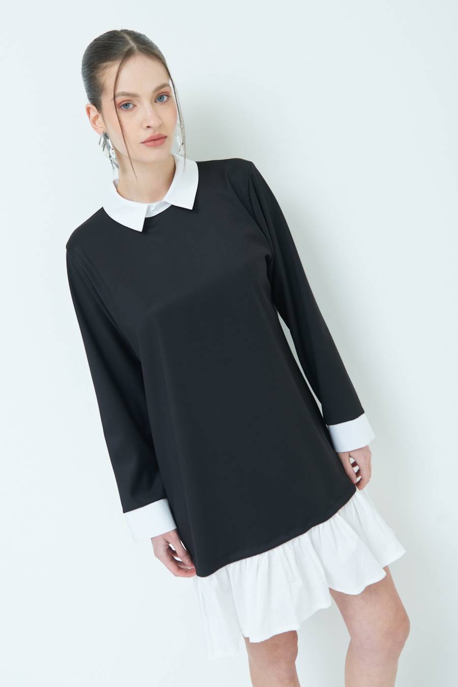 Kikisix ABITO FINTA CAMICIA BIANCO/NERO 2025