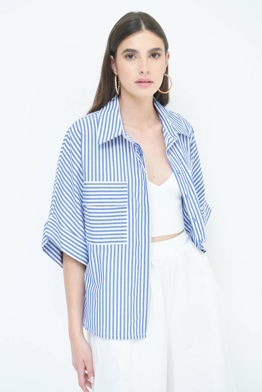 Kikisix CAMICIA OVER CON TASCHE BLU Promozione