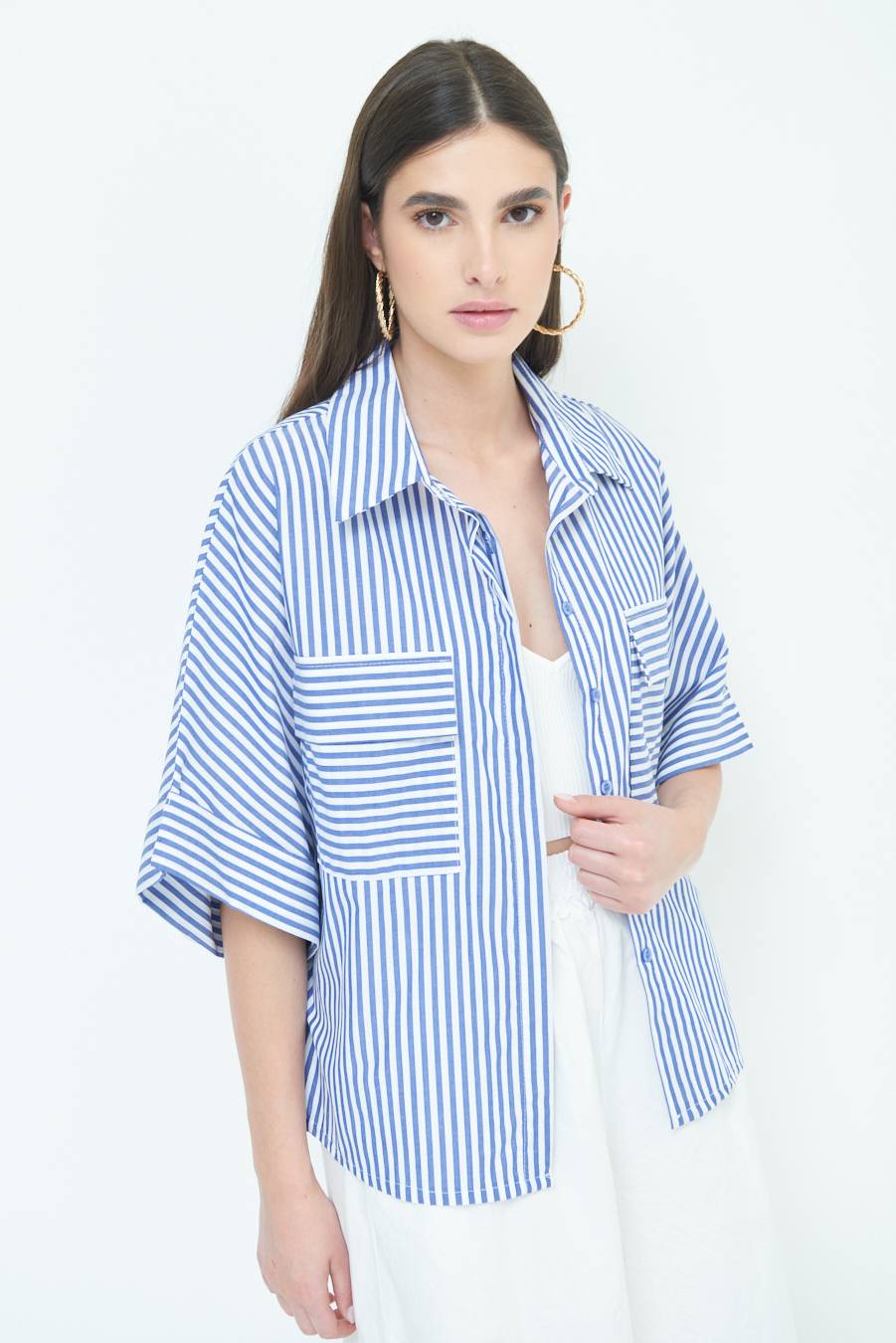 Kikisix CAMICIA OVER CON TASCHE BLU Promozione