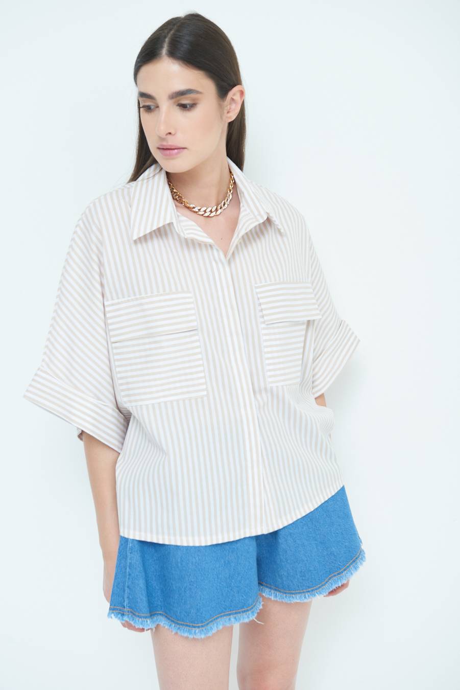 Kikisix CAMICIA OVER CON TASCHEBEIGE Spedizione Gratuita