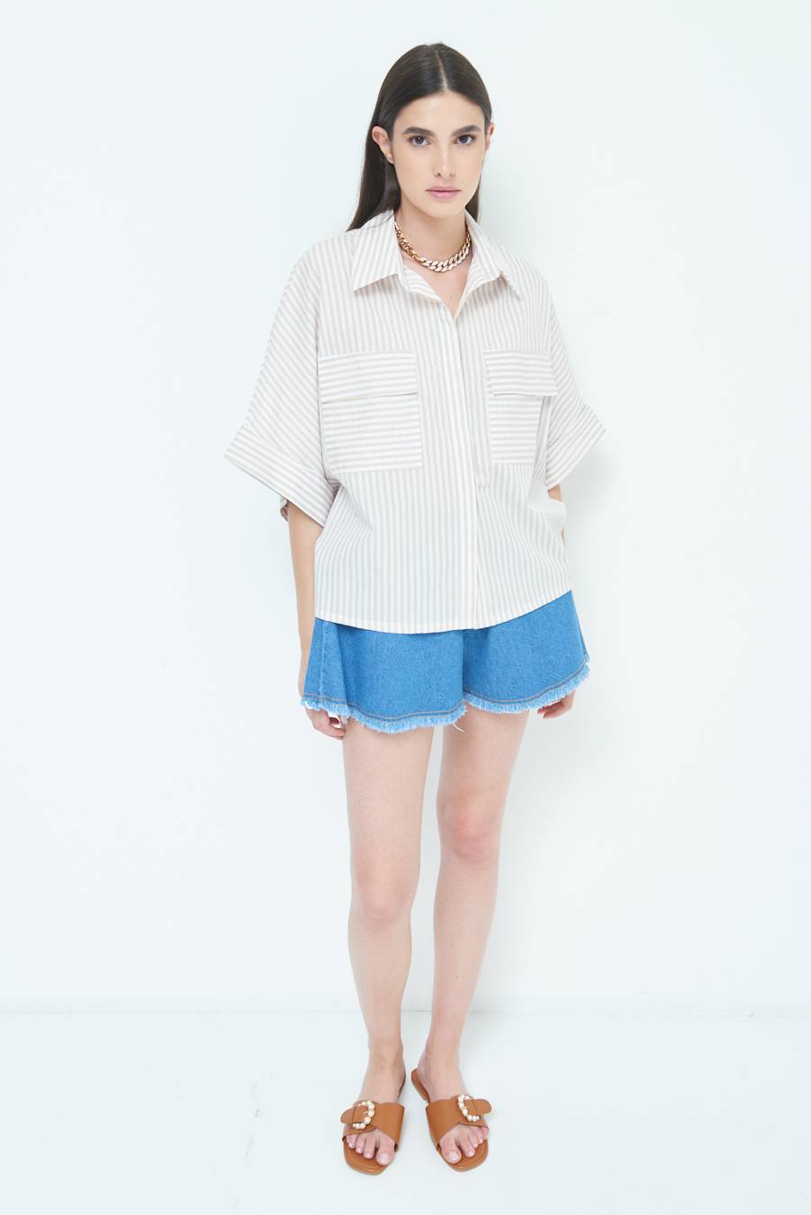 Kikisix CAMICIA OVER CON TASCHEBEIGE Spedizione Gratuita