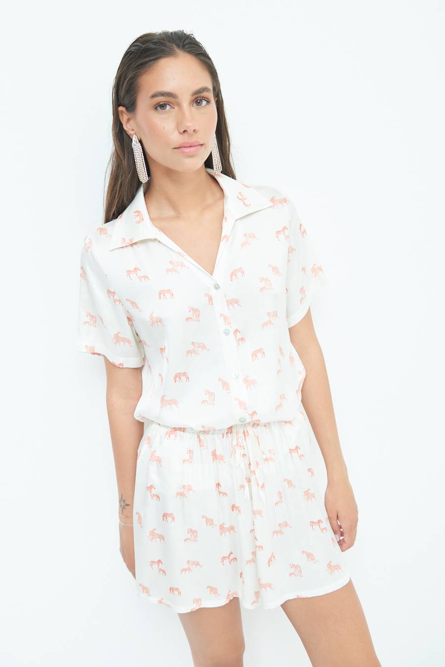 Kikisix CAMICIA MEZZA MANICA STAMPA ARANCIO Pezzi Unici