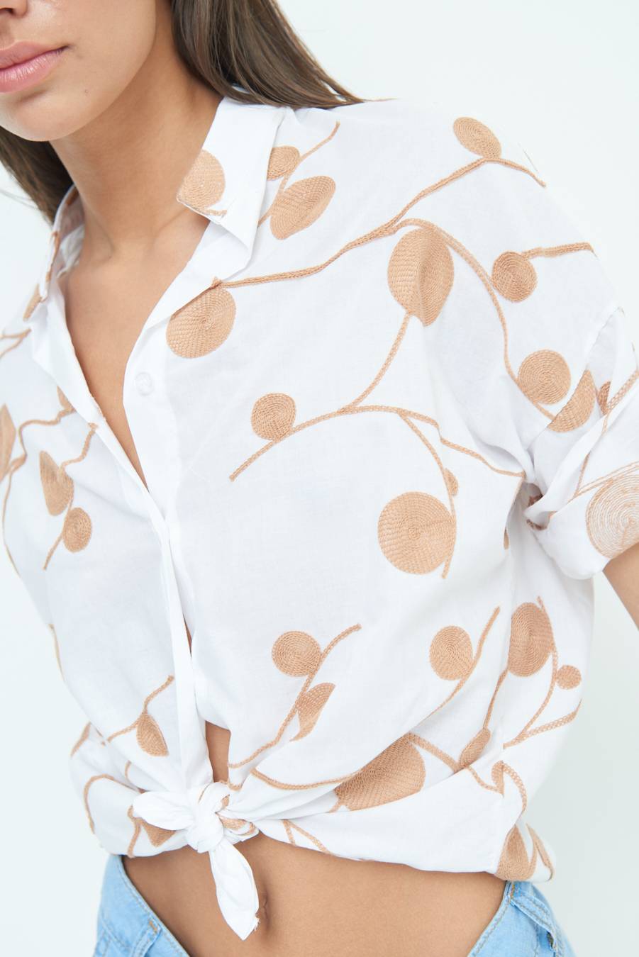 Kikisix CAMICIA NODO RICAMO CERCHIO BIANCO Qualità Garantita