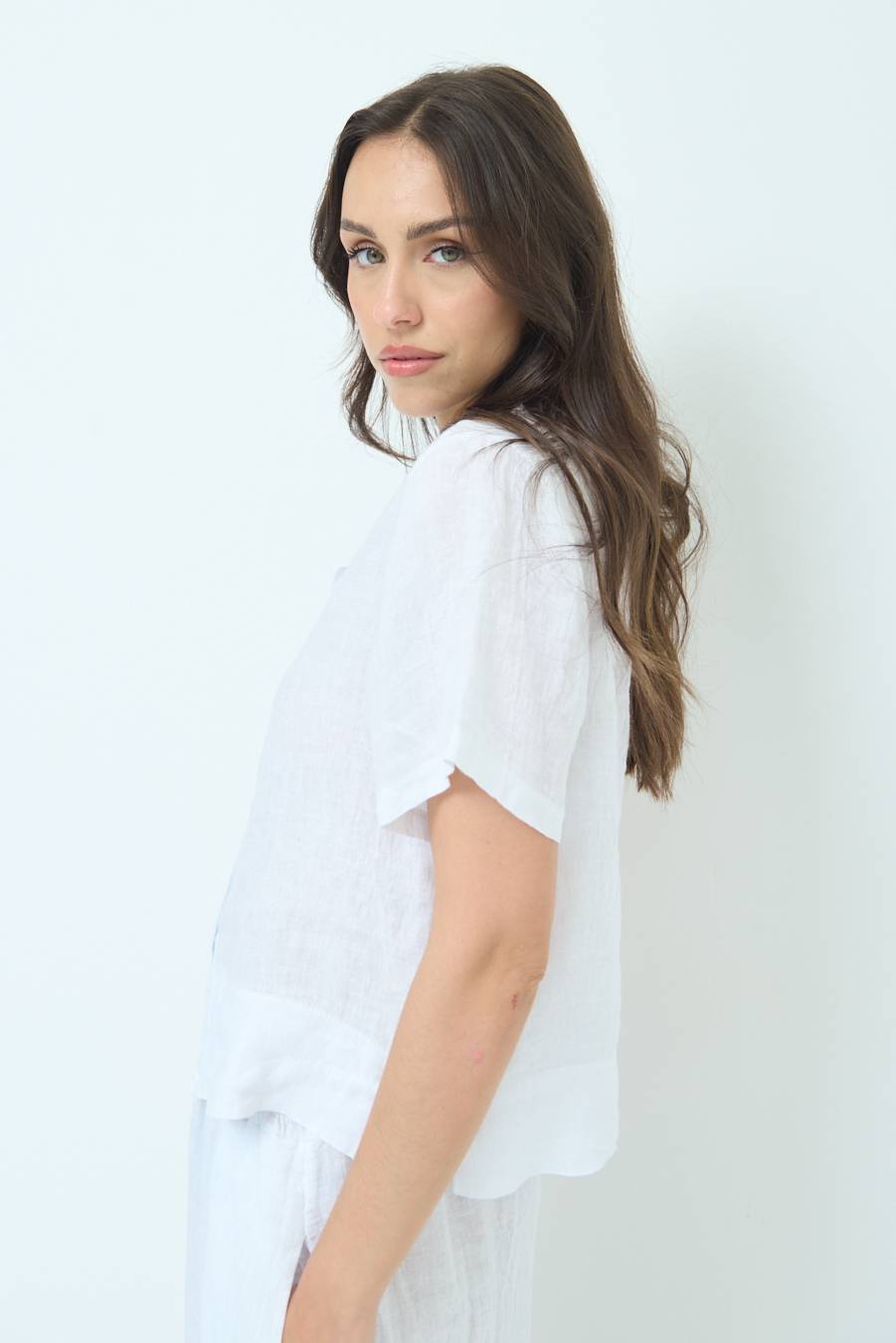 Kikisix CAMICIA LINO MEZZA MANICA BIANCO Fino Al -60%