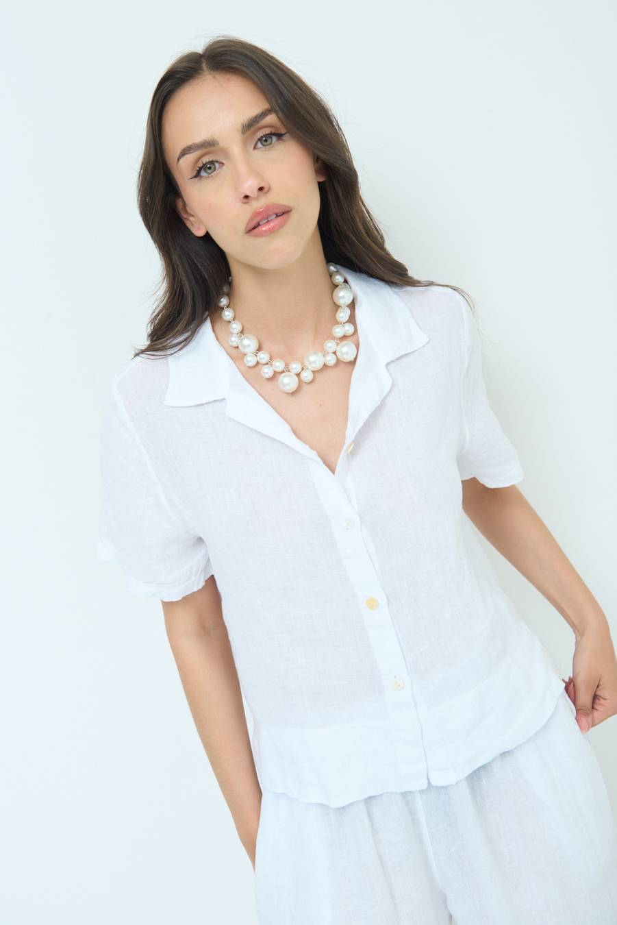 Kikisix CAMICIA LINO MEZZA MANICA BIANCO Fino Al -60%