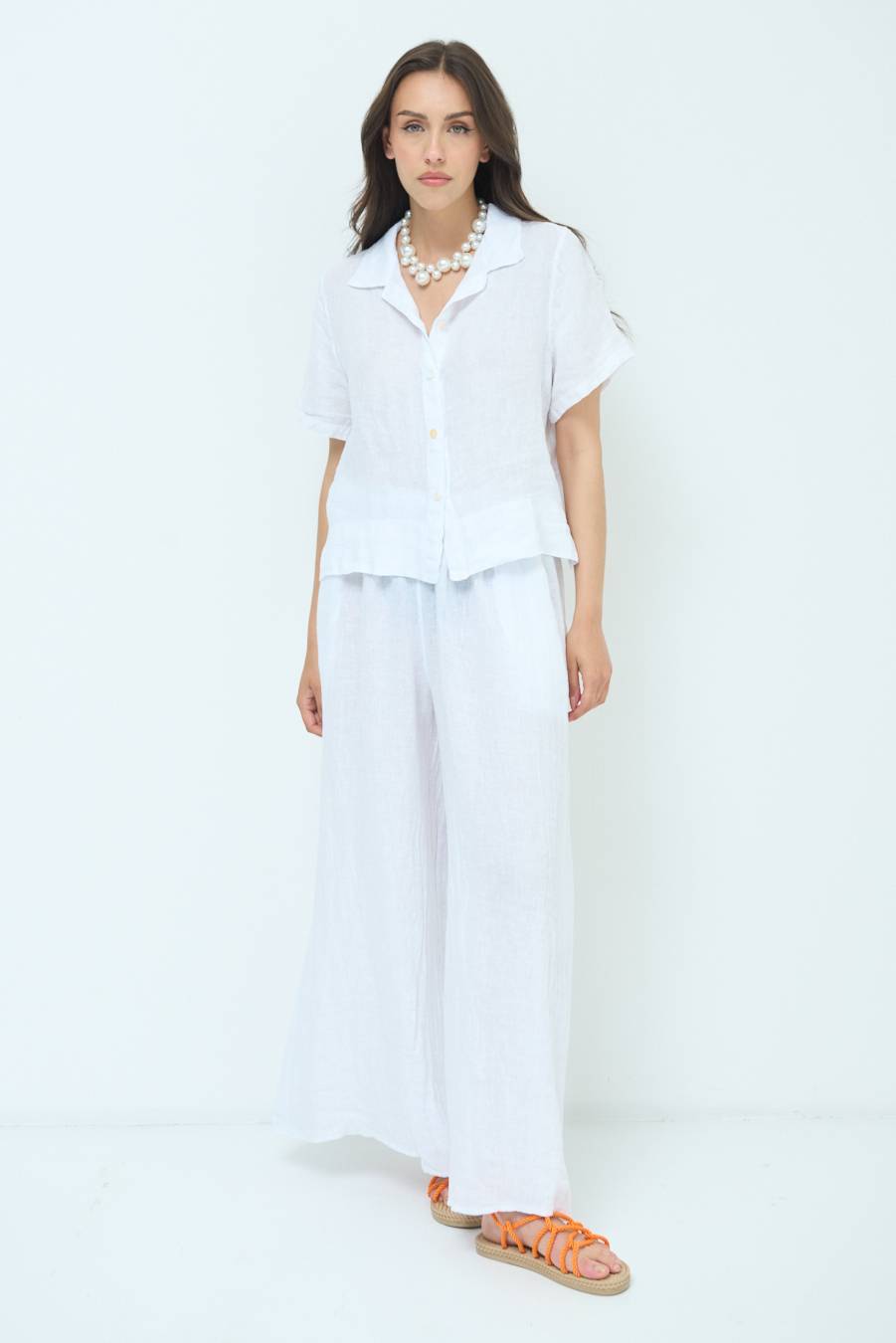 Kikisix CAMICIA LINO MEZZA MANICA BIANCO Fino Al -60%