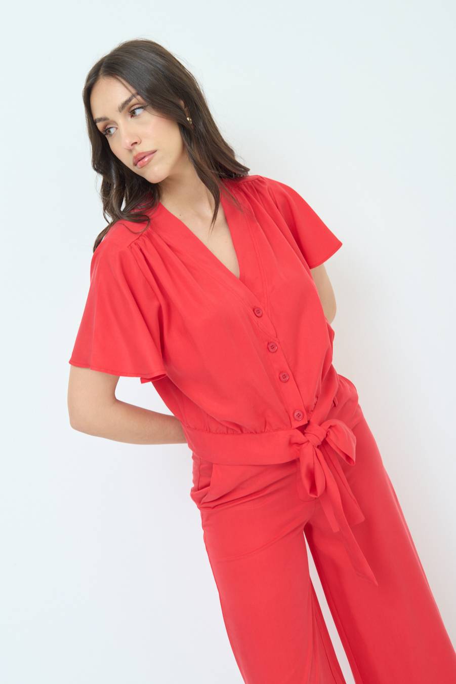 Kikisix CAMICIA SCOLLO AMPIO ROSSO Shopping Online