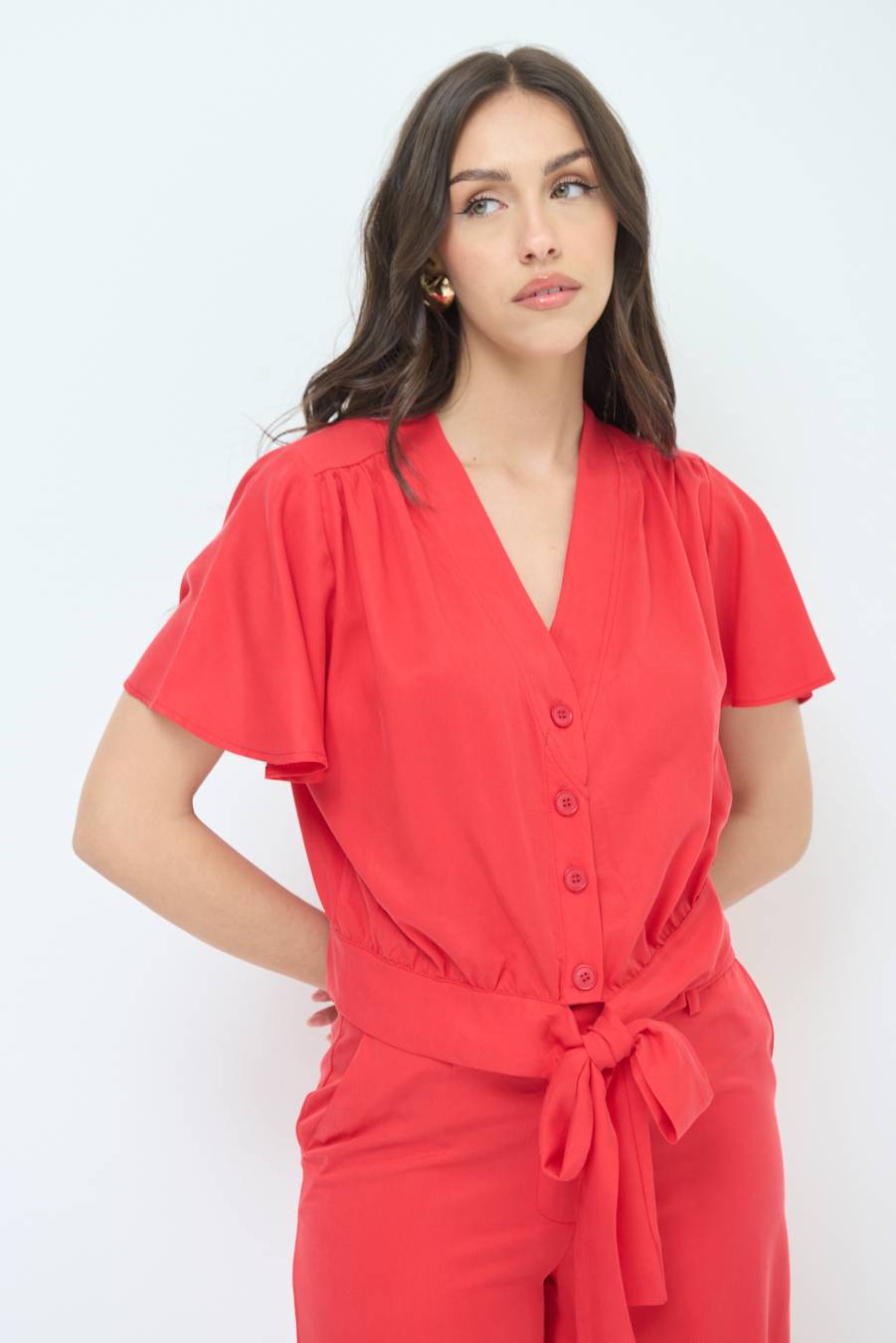 Kikisix CAMICIA SCOLLO AMPIO ROSSO Shopping Online