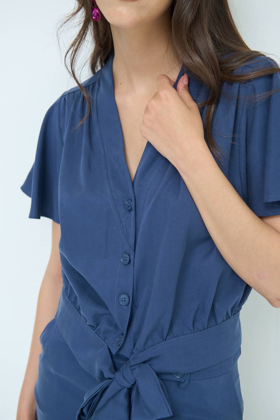Kikisix CAMICIA SCOLLO AMPIO BLU Affare Del Giorno