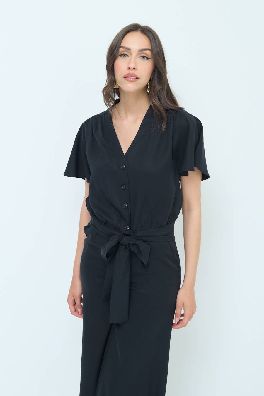 Kikisix CAMICIA SCOLLO AMPIO NERO Prezzo Ridotto