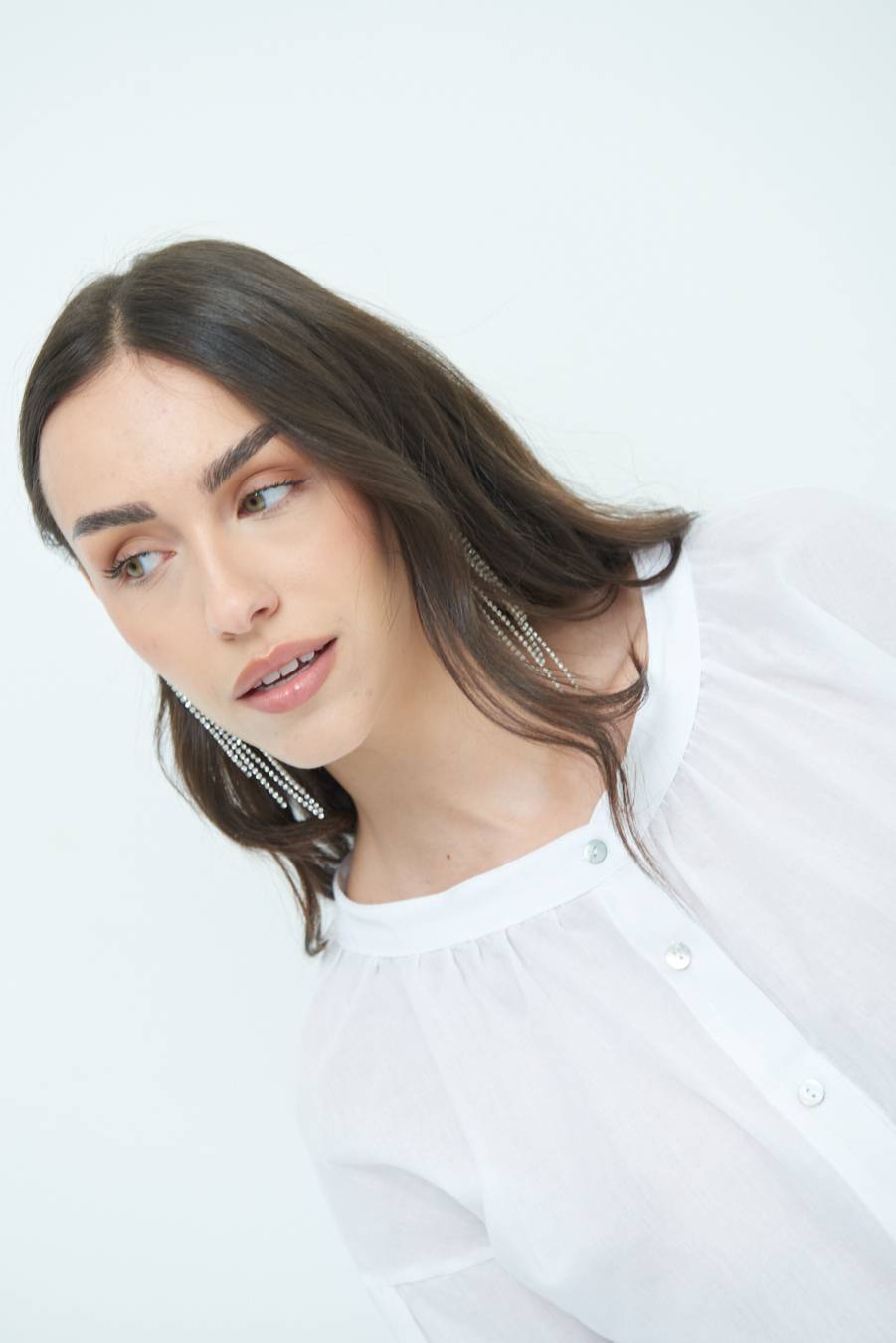 Kikisix CAMICIA SCOLLO INCRESPATO COTONE BIANCO Outlet