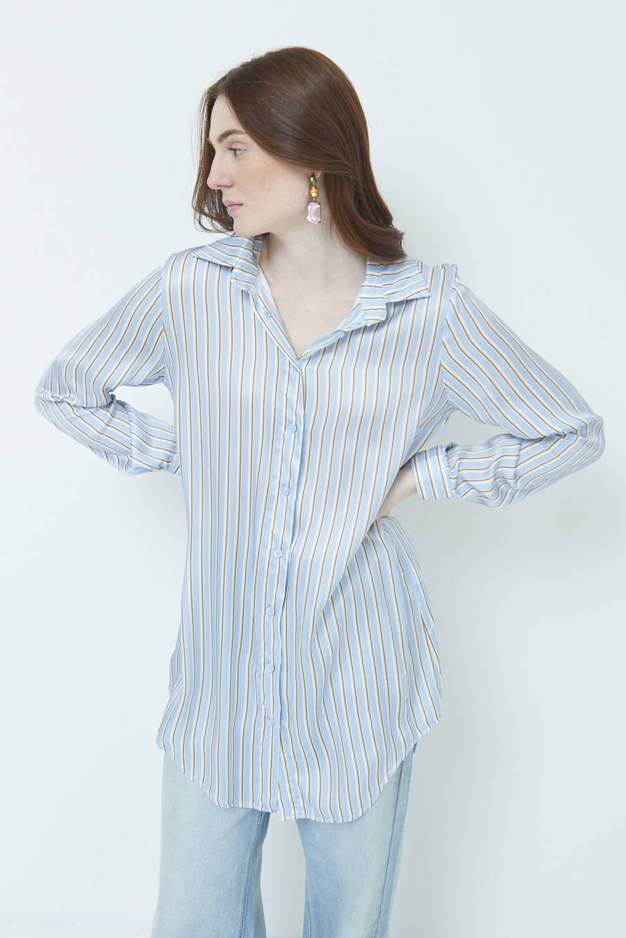 Kikisix CAMICIA LUNGA RIG. CELESTE In Saldo