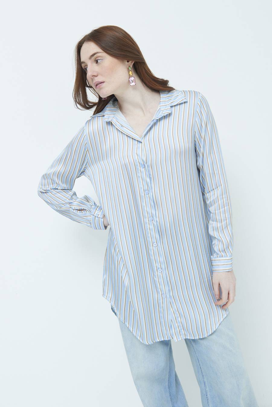 Kikisix CAMICIA LUNGA RIG. CELESTE In Saldo