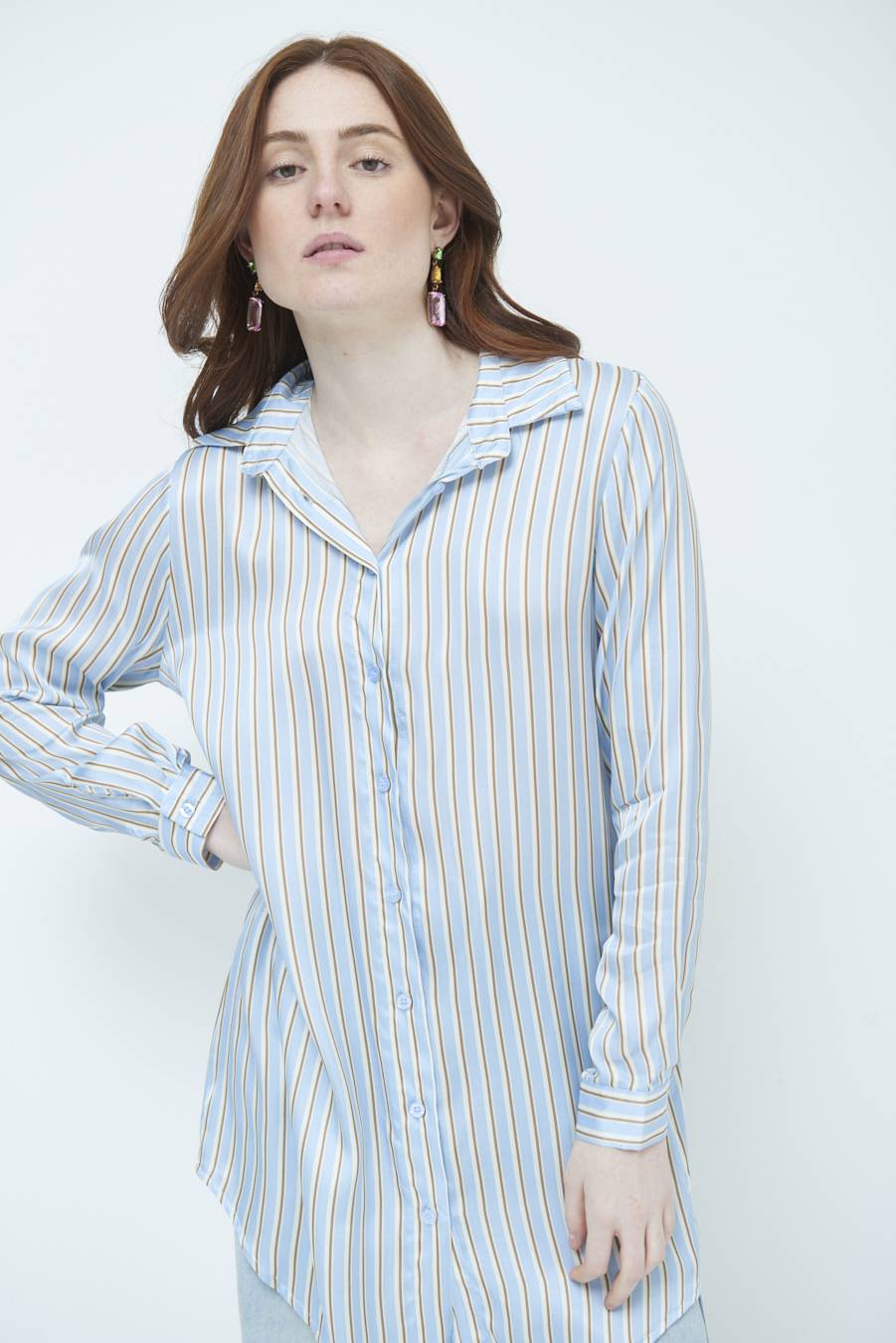 Kikisix CAMICIA LUNGA RIG. CELESTE In Saldo