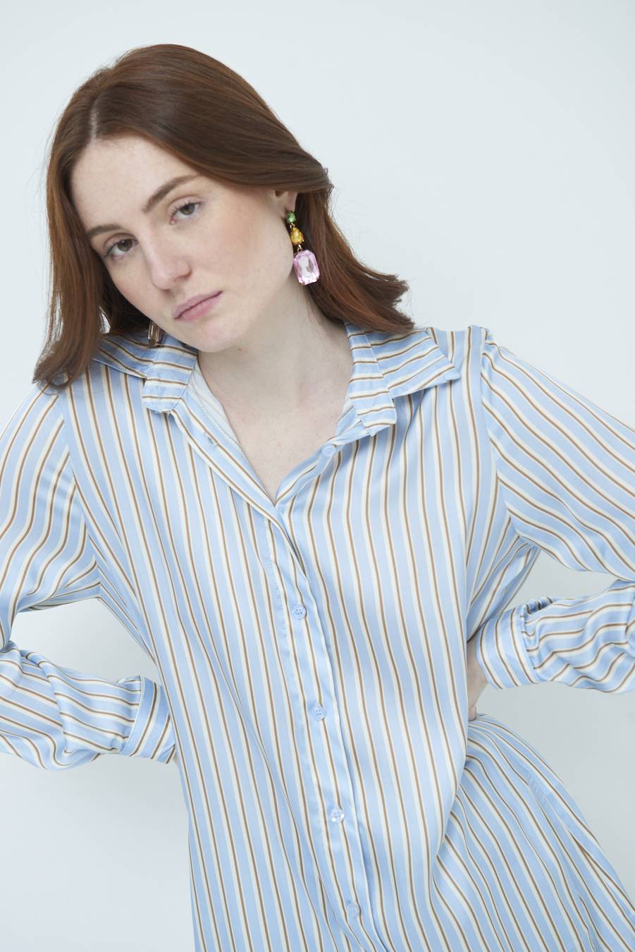 Kikisix CAMICIA LUNGA RIG. CELESTE In Saldo