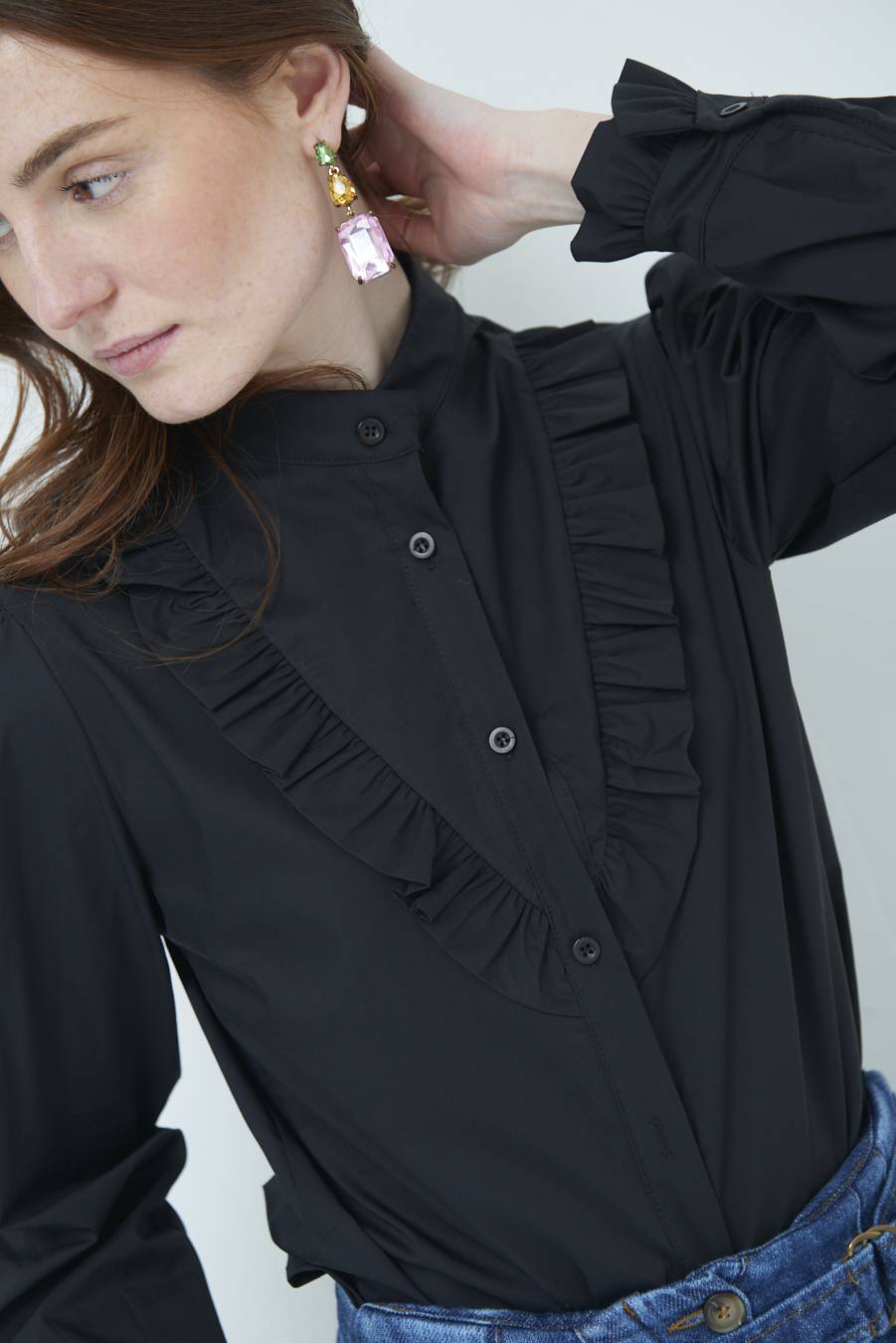 Kikisix CAMICIA CON ROUCHE NERO Negozio online di fabbrica