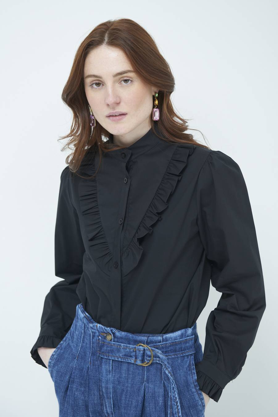 Kikisix CAMICIA CON ROUCHE NERO Negozio online di fabbrica