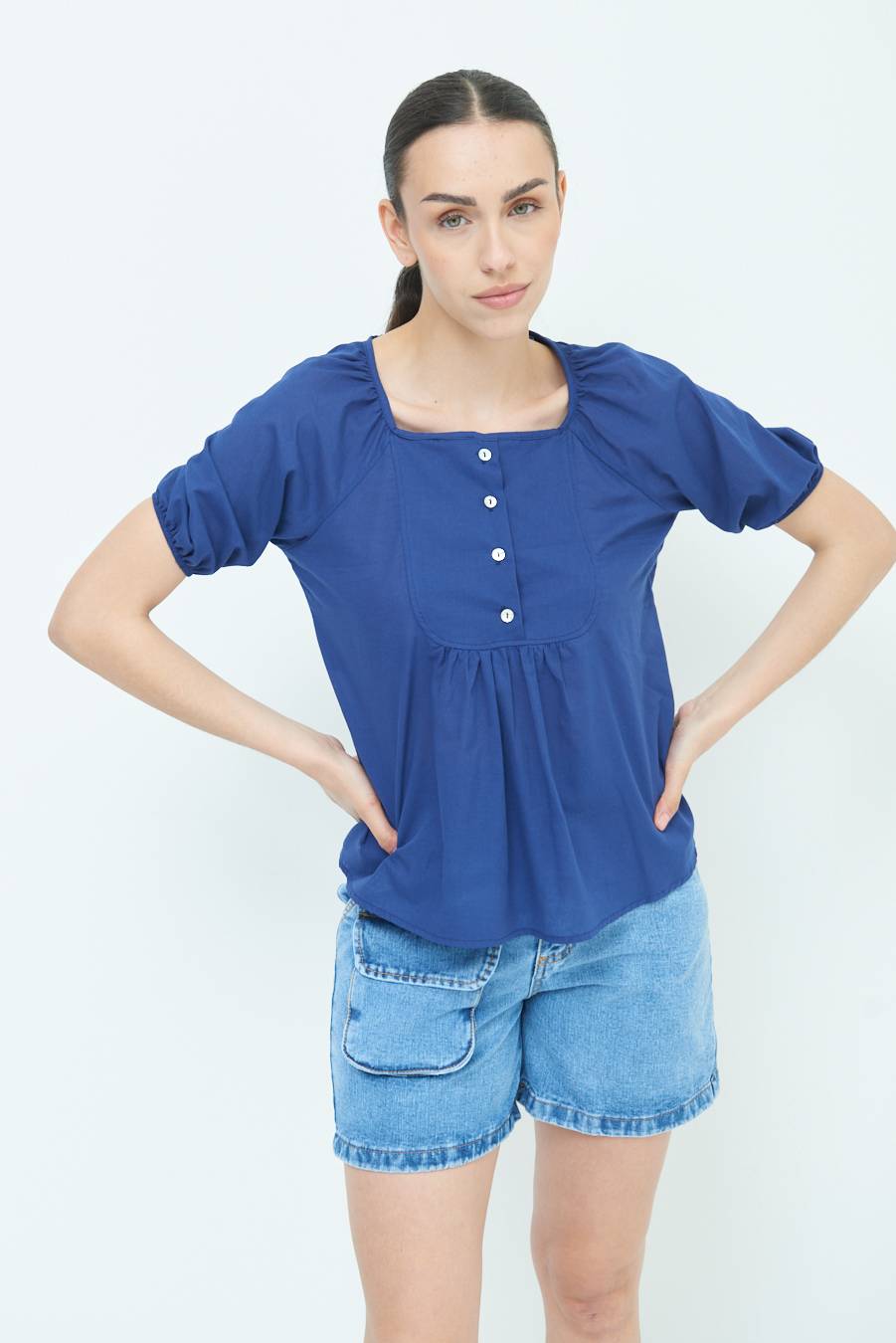 Kikisix CAMICIA CON BOTTONCINI DAV. COTONE BLU Offerta Giorno del Papà