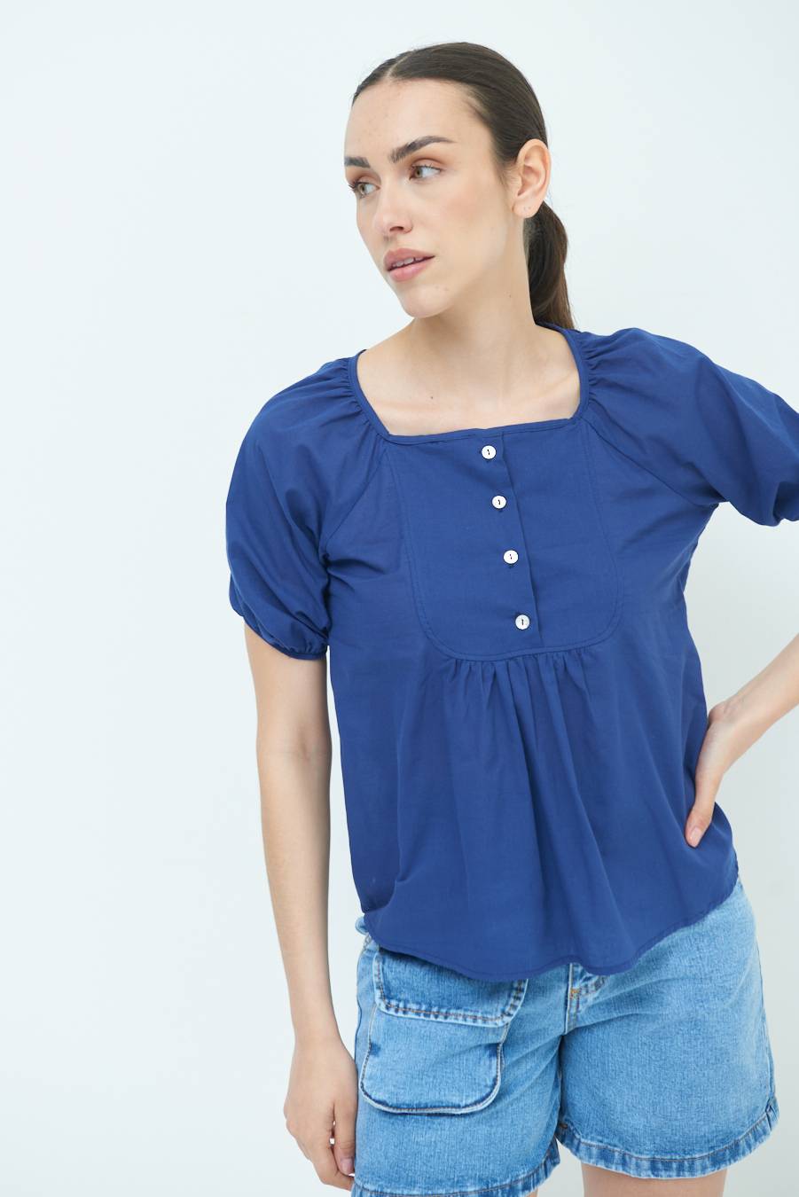 Kikisix CAMICIA CON BOTTONCINI DAV. COTONE BLU Offerta Giorno del Papà