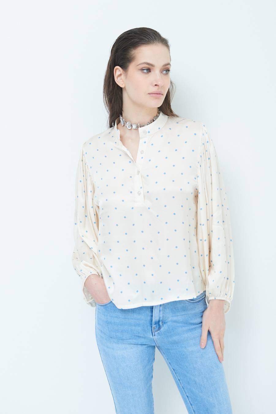 Kikisix CASACCA POIS RASO AZZURRO Vendita calda