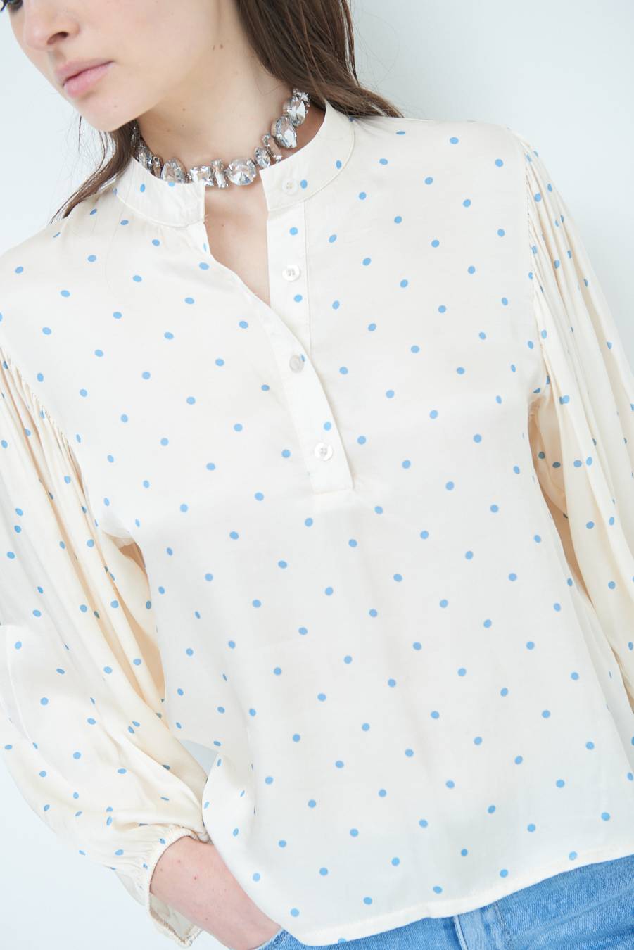 Kikisix CASACCA POIS RASO AZZURRO Vendita calda