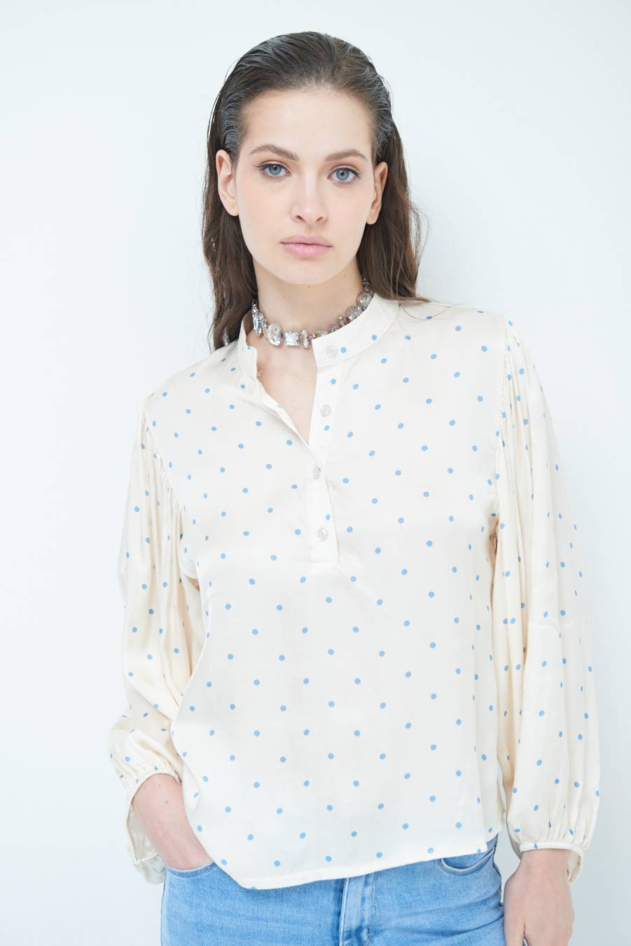 Kikisix CASACCA POIS RASO AZZURRO Vendita calda