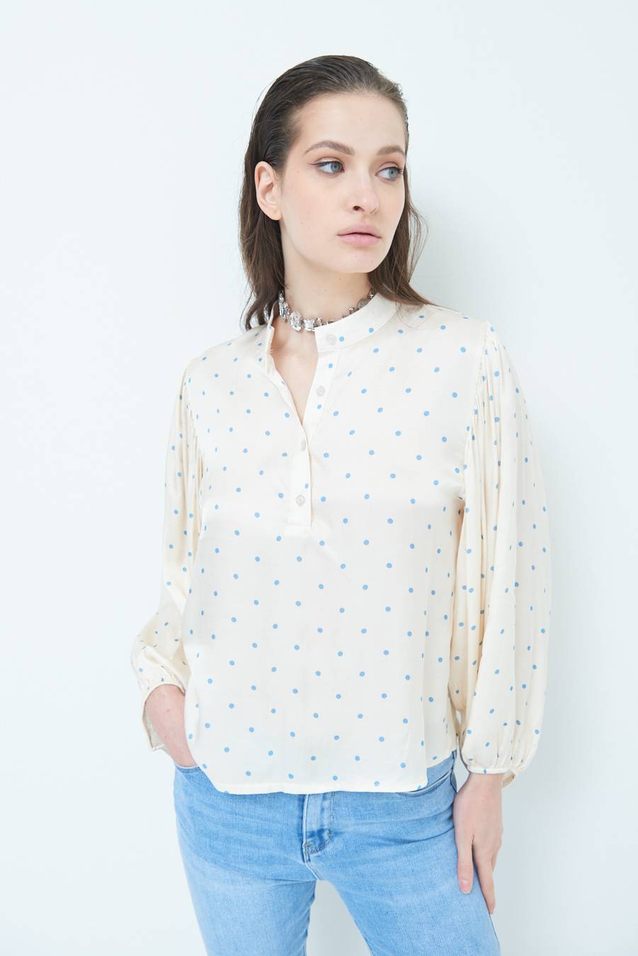 Kikisix CASACCA POIS RASO AZZURRO Vendita calda