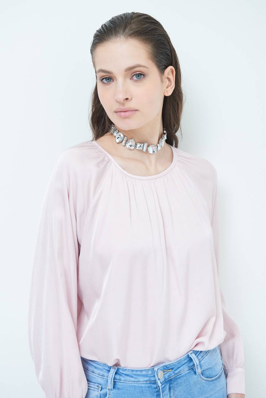Kikisix CASACCA RASO VISCOSA INCRESPATA COLLO ROSA Online Outlet