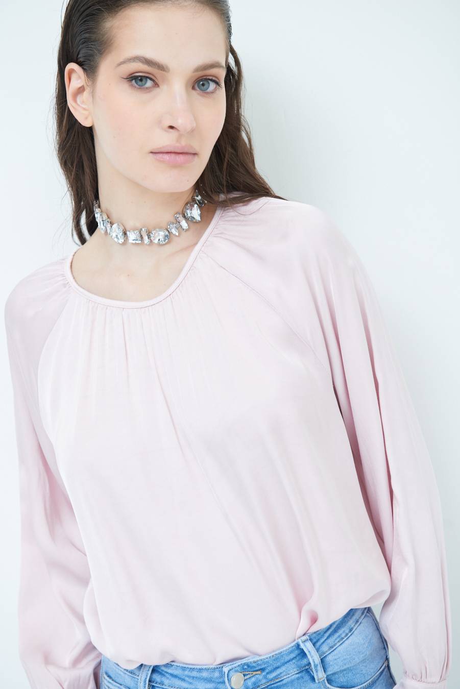 Kikisix CASACCA RASO VISCOSA INCRESPATA COLLO ROSA Online Outlet