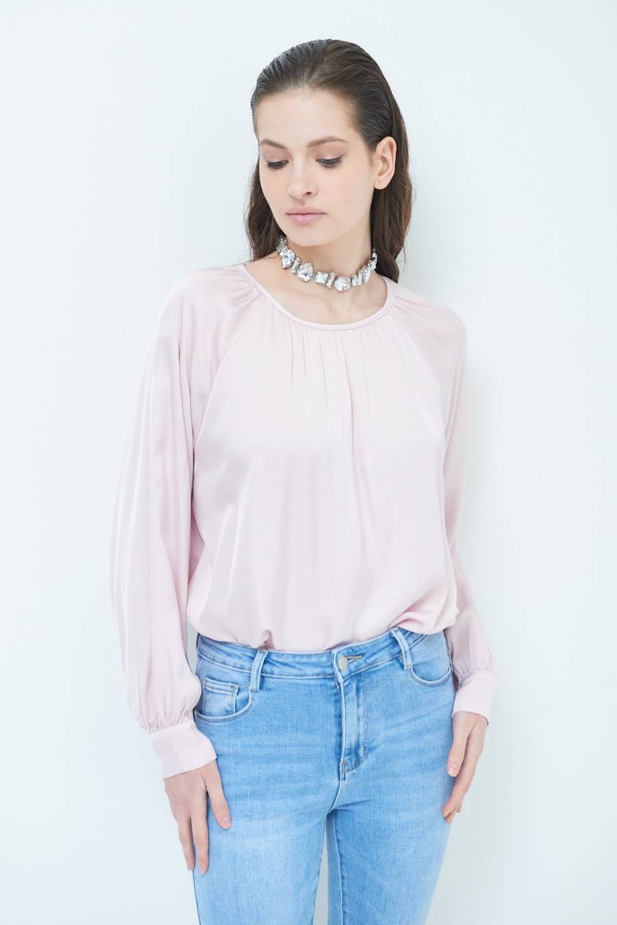 Kikisix CASACCA RASO VISCOSA INCRESPATA COLLO ROSA Online Outlet