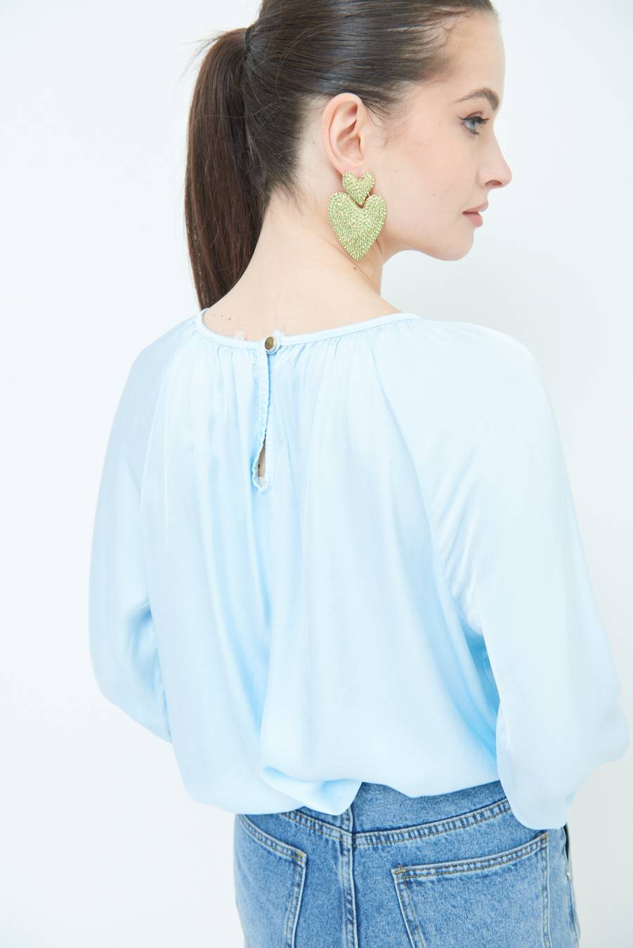 Kikisix CASACCA RASO VISCOSA INCRESPATA COLLO CELESTE Offerte esclusive