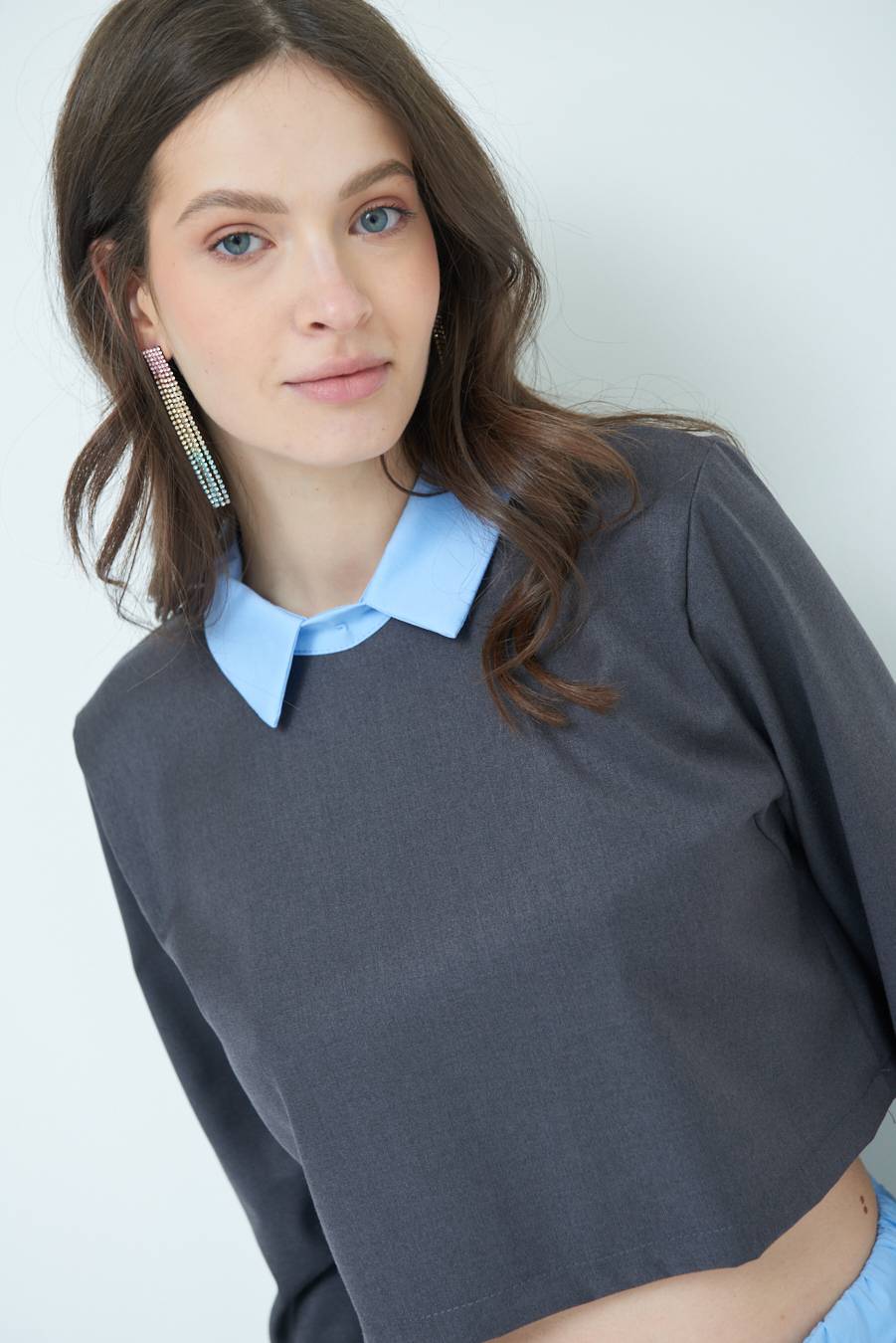 Kikisix CASACCA FINTA CAMICIA CELESTE/GRIGIO Nuovi prodotti