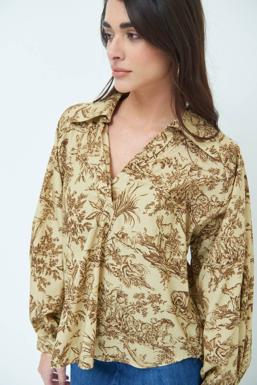 Kikisix CAMICIA POLO MANICA AMPIA FANTASIA ORIENTALE CAMMELLO Offerte stagionali
