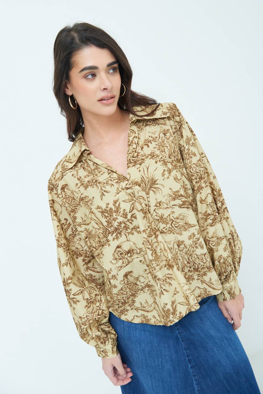 Kikisix CAMICIA POLO MANICA AMPIA FANTASIA ORIENTALE CAMMELLO Offerte stagionali