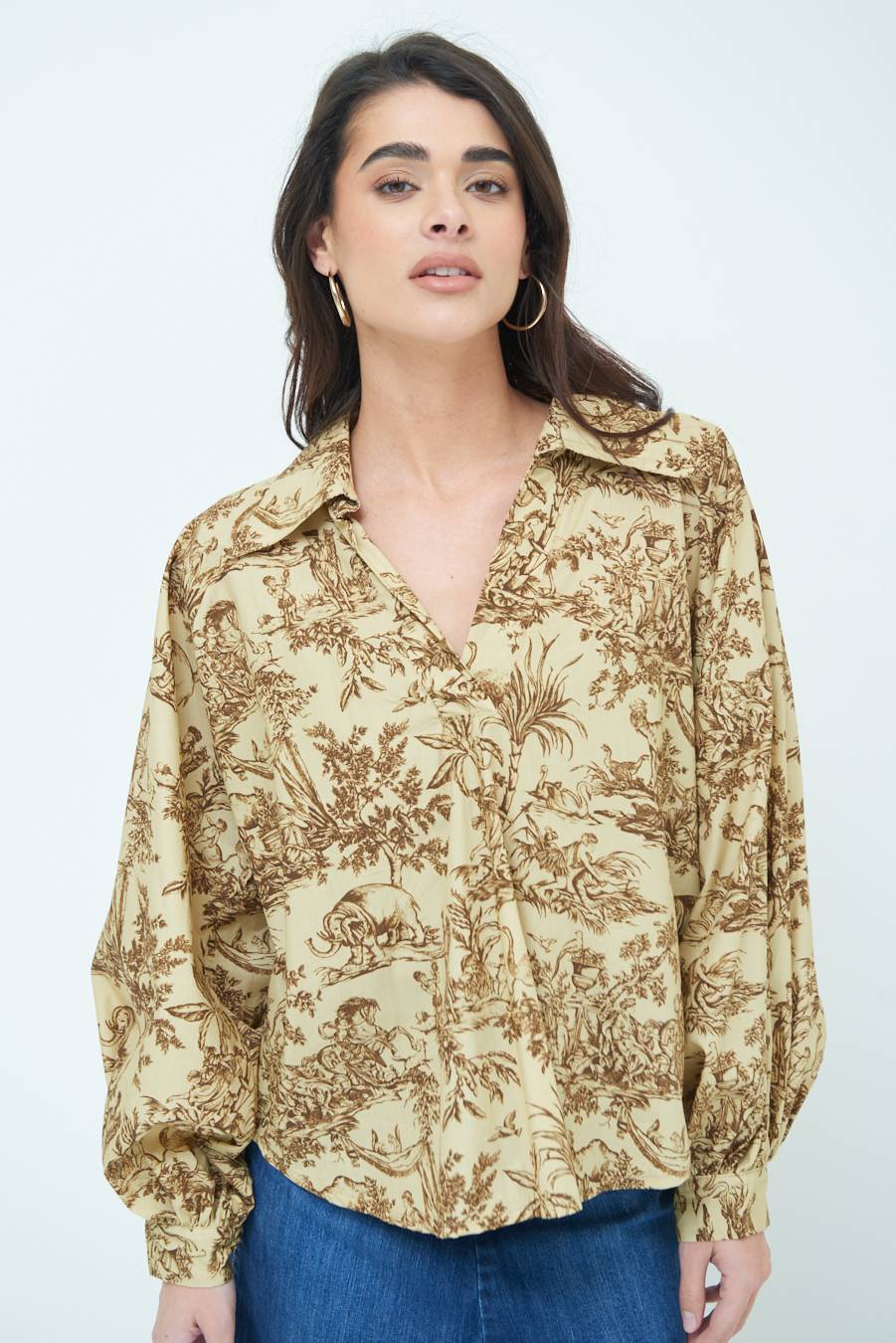 Kikisix CAMICIA POLO MANICA AMPIA FANTASIA ORIENTALE CAMMELLO Offerte stagionali