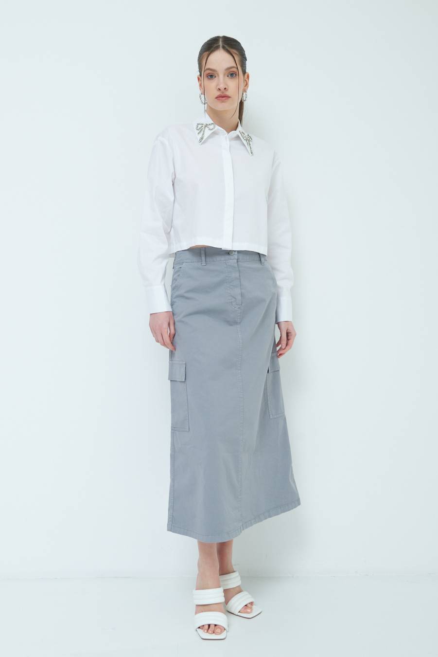 Kikisix GONNA CON TASCONI GRIGIO Fino al 50% di sconto