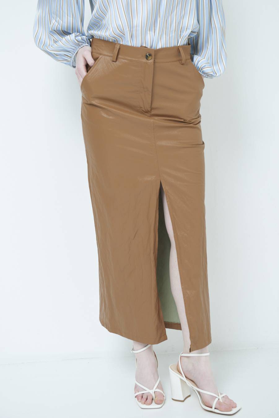 Kikisix GONNA ECOPELLE STROPICCIATA BEIGE Limitato a 3 giorni