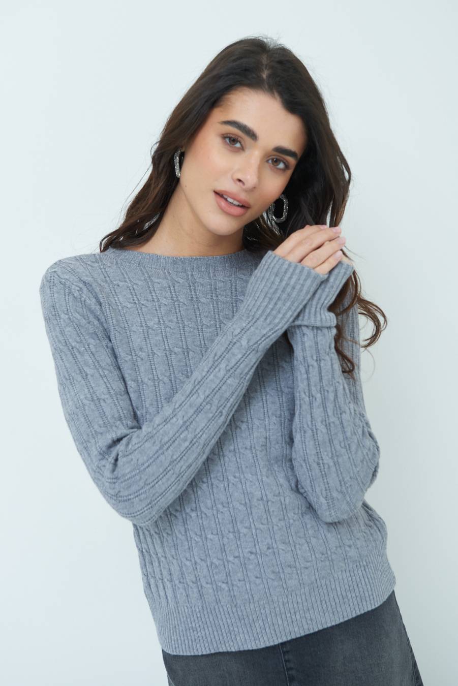 Kikisix MAGLIA PARICOLLO DISEGNO TRECCIA GRIGIO Black Friday Prezzi