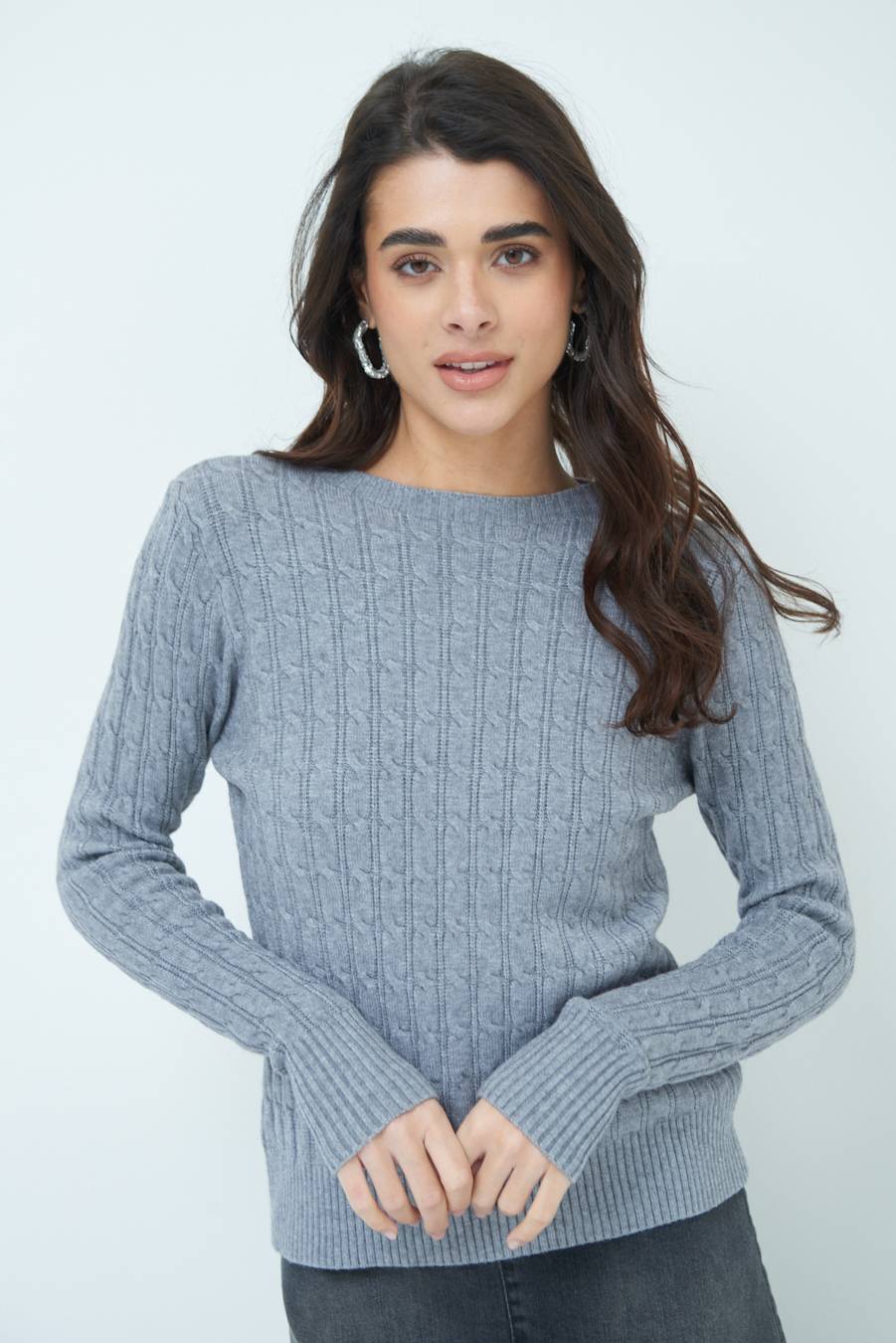 Kikisix MAGLIA PARICOLLO DISEGNO TRECCIA GRIGIO Black Friday Prezzi