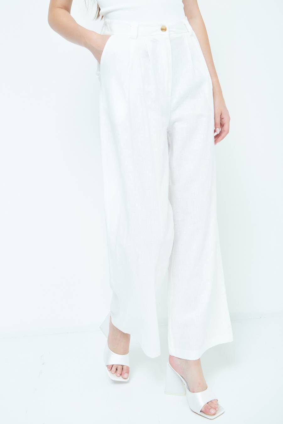 Kikisix PANTA PALAZZO CON PINCE BIANCO Italia