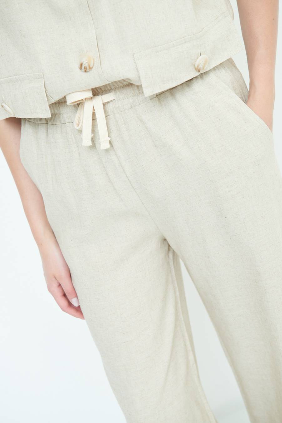 Kikisix PANTA PALAZZO CON ELASTICO VISCOSA LINO NATURALE Vendita
