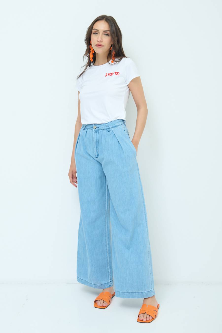 Kikisix PANTALONE CHAMBRAY PINCES BLU CHIARO Pezzi Unici