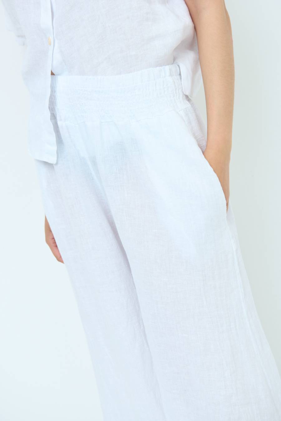 Kikisix PANTA PALAZZO LINO CON ELASTICI BIANCO Acquista Ora
