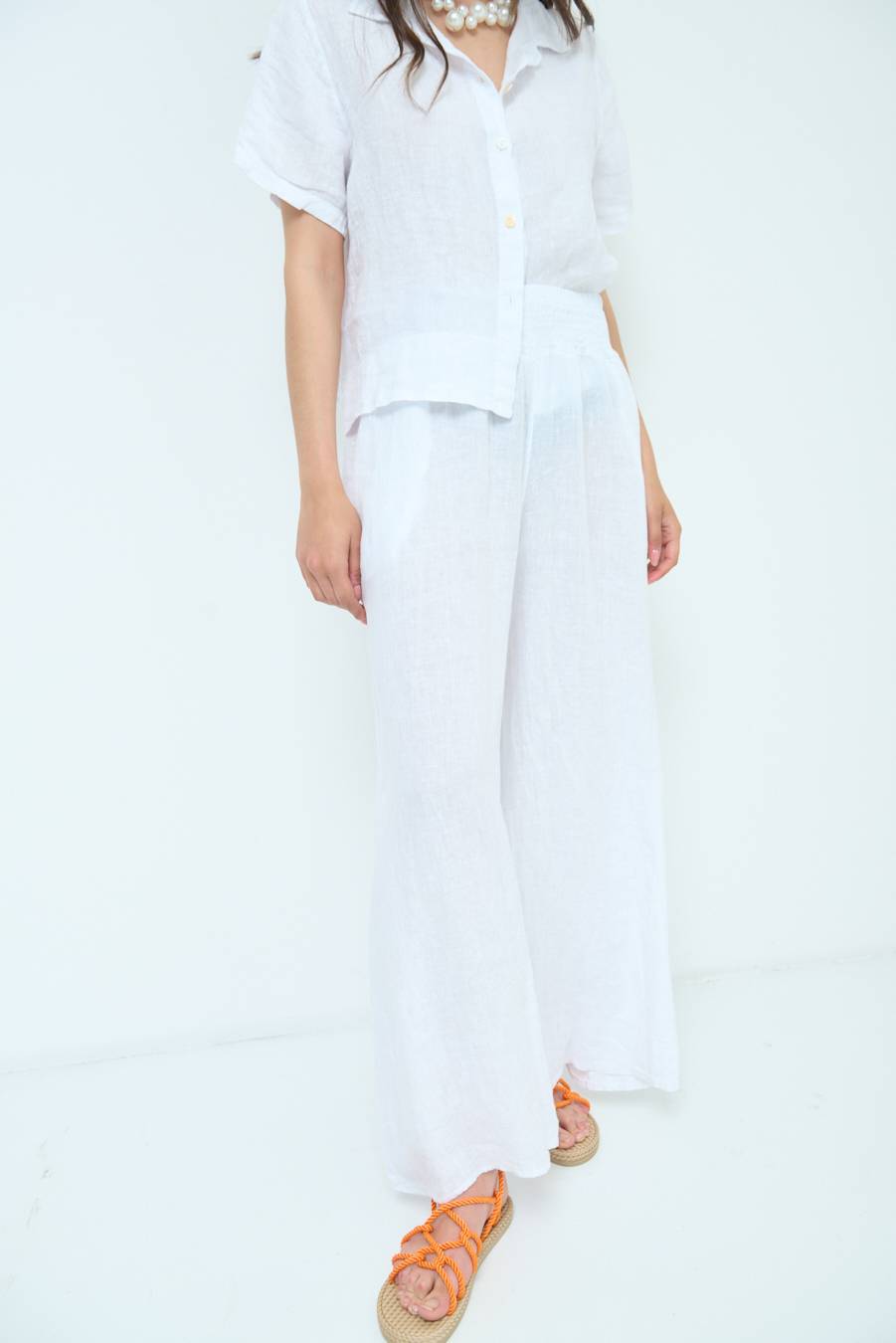 Kikisix PANTA PALAZZO LINO CON ELASTICI BIANCO Acquista Ora