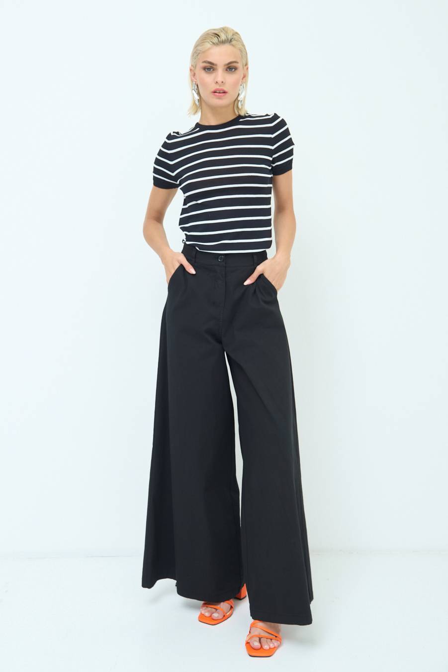 Kikisix PANTALONE PALAZZO COTONE NERO Shopping Online