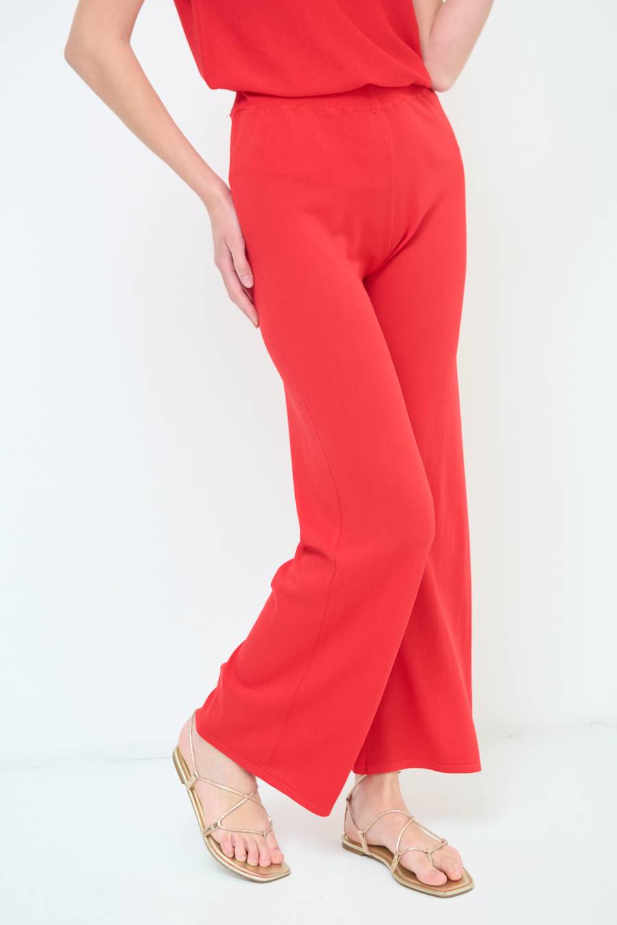 Kikisix PANTALONE PALAZZO MAGLIERIA ROSSO Affare Del Giorno