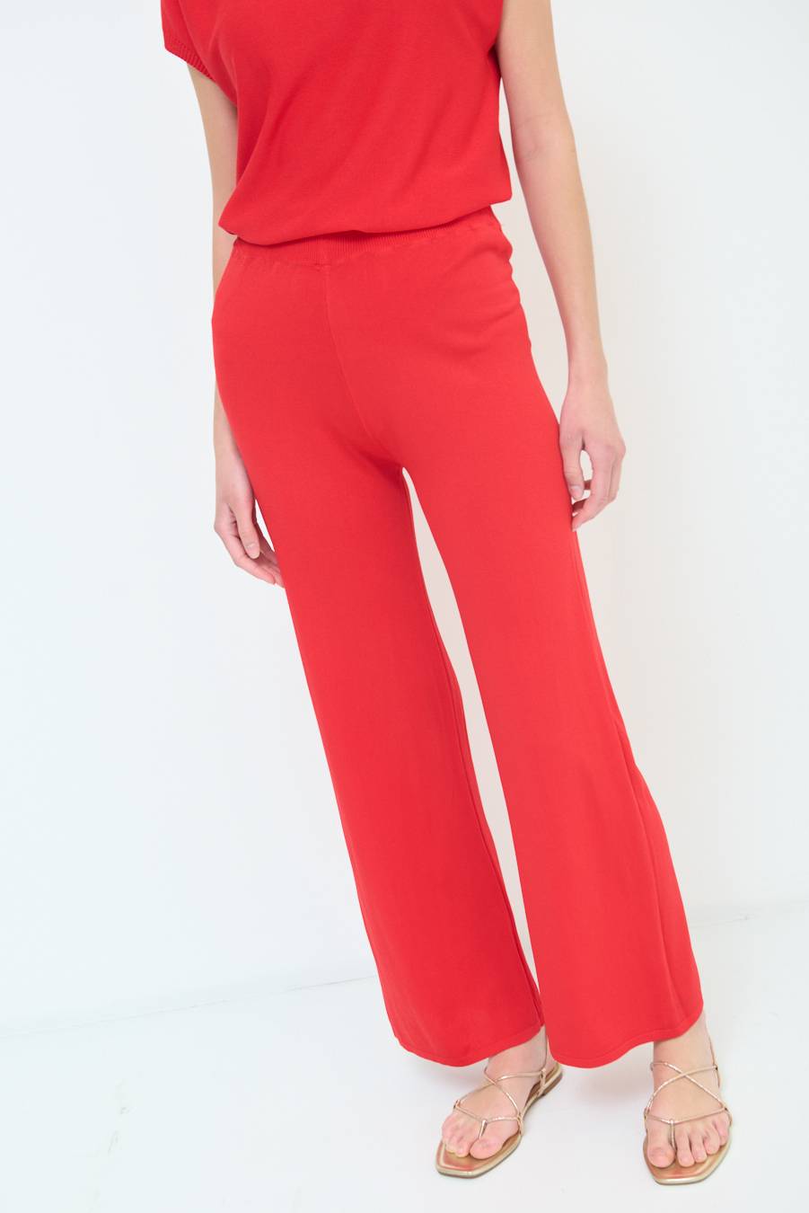 Kikisix PANTALONE PALAZZO MAGLIERIA ROSSO Affare Del Giorno
