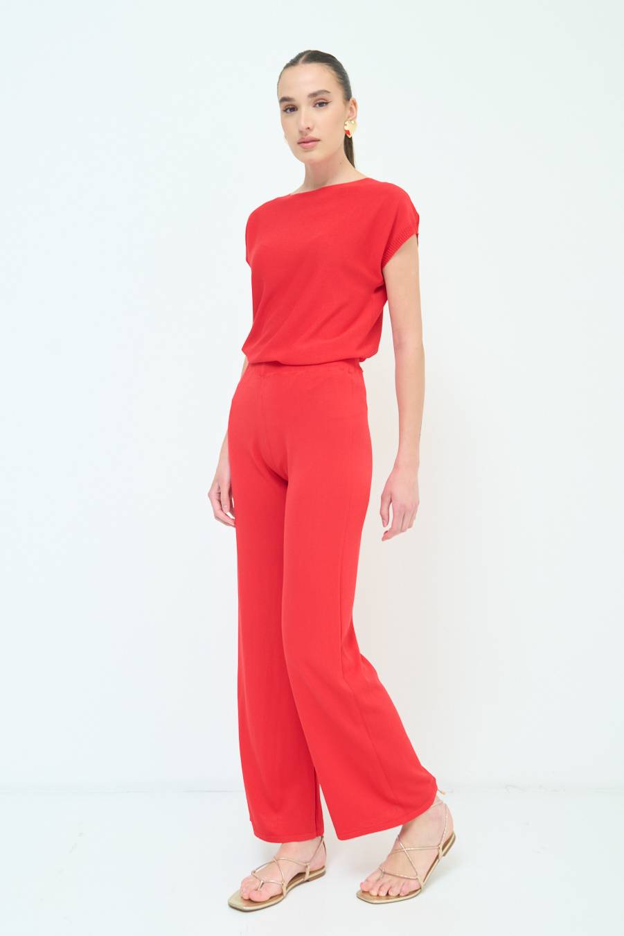 Kikisix PANTALONE PALAZZO MAGLIERIA ROSSO Affare Del Giorno
