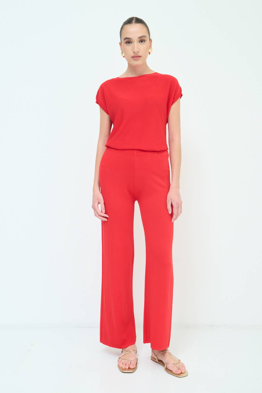 Kikisix PANTALONE PALAZZO MAGLIERIA ROSSO Affare Del Giorno
